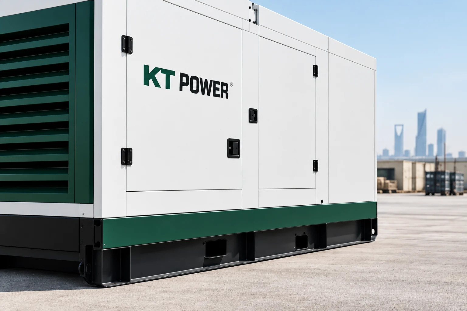 Illustration of a KT POWER generator with the Riyadh skyline