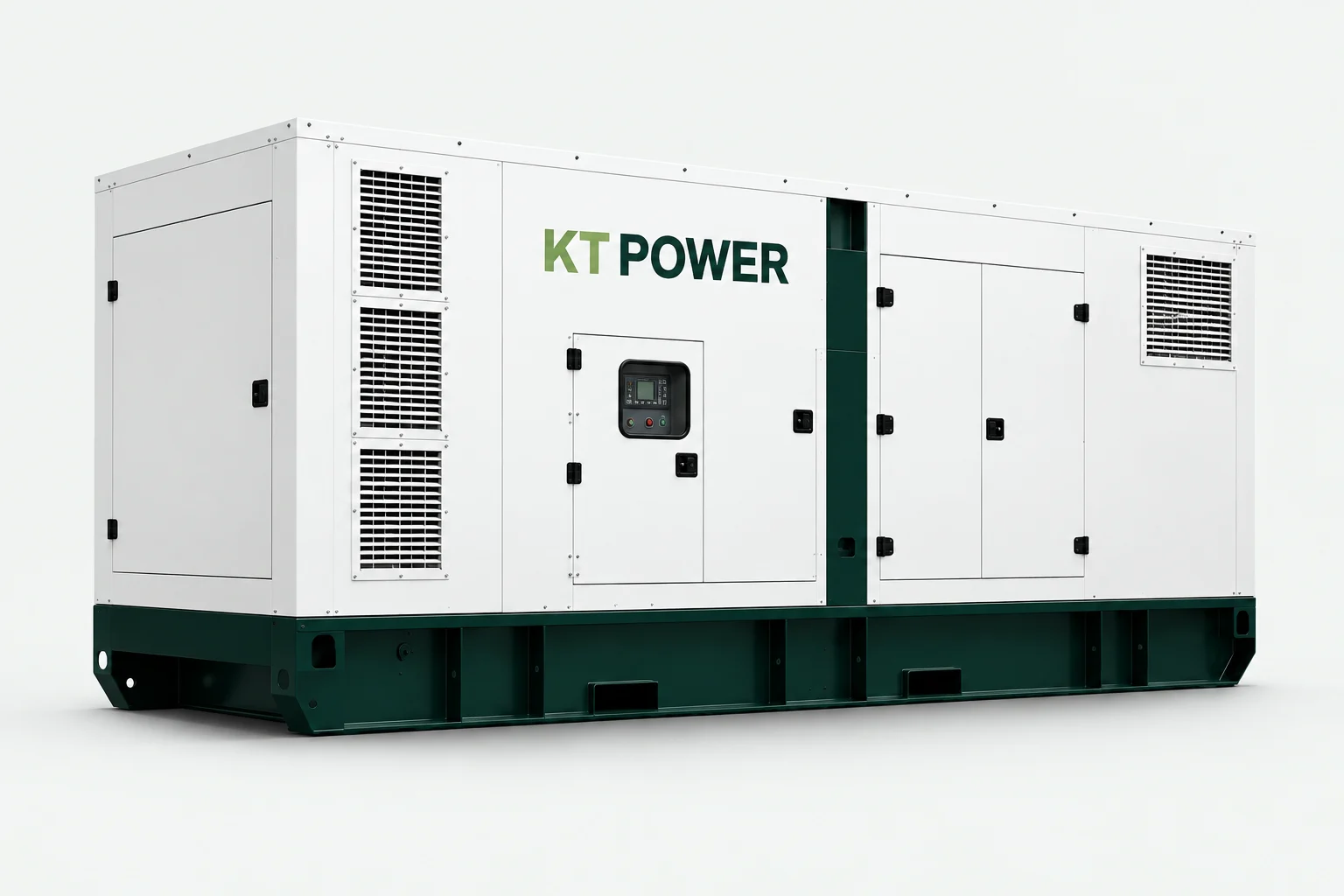 Illustrative white and green KT POWER industrial generator
